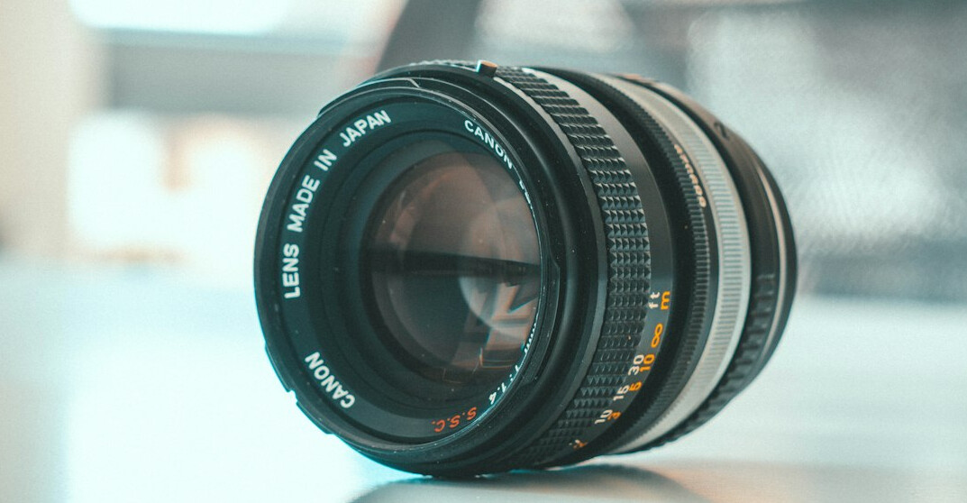 Close-up of a professional camera lens
